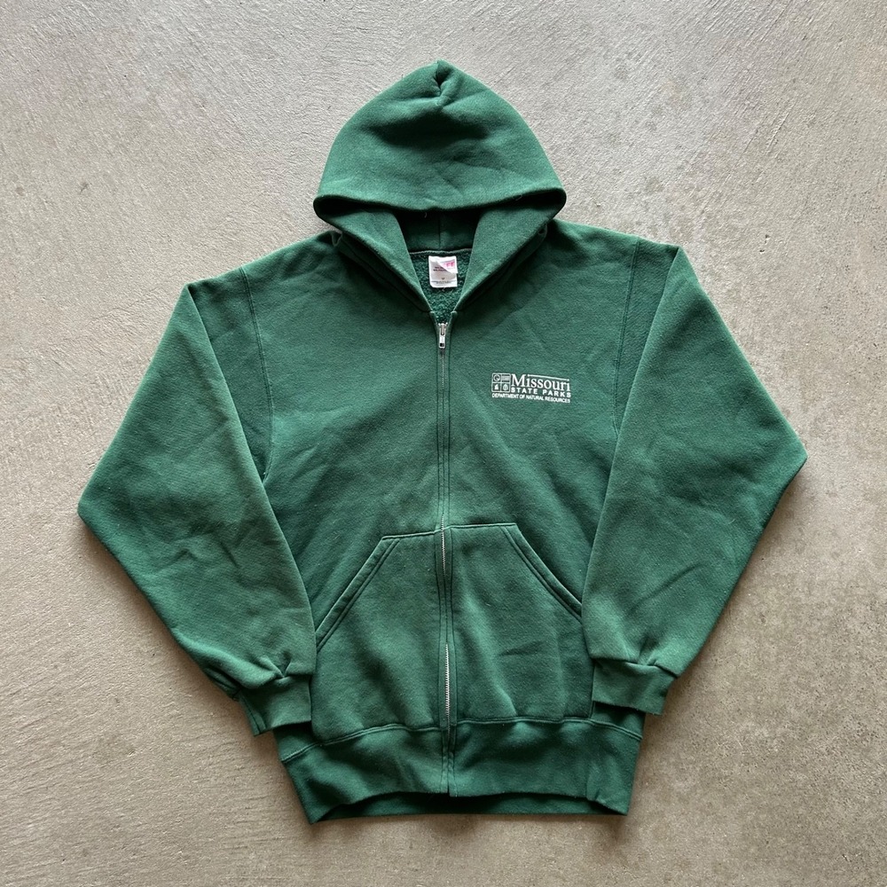 Vintage 90s Missouri State Parks Sweatshirt Size Medium Green Full Zip Hoodie
